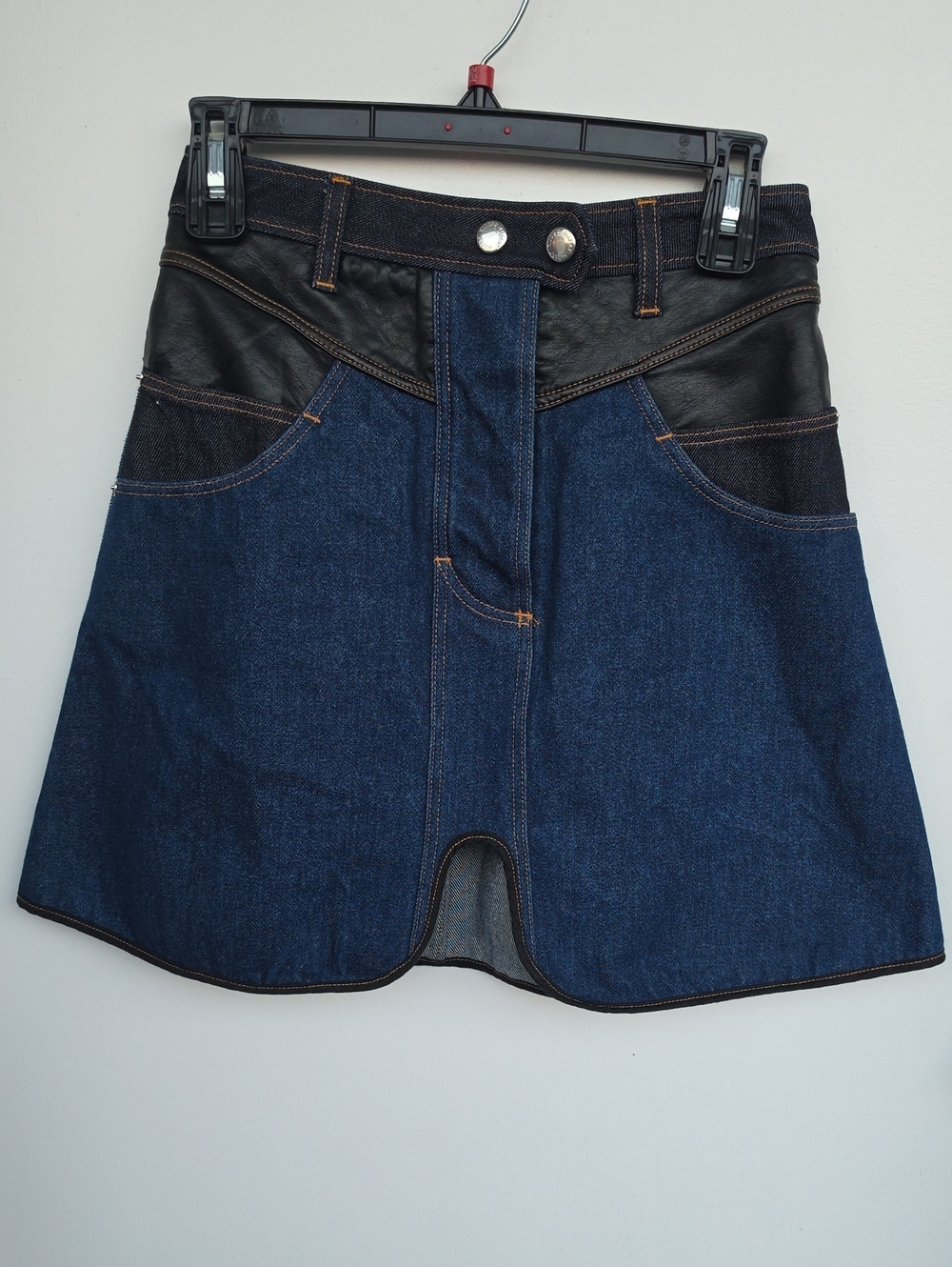 Authentic ELLERY Made in Italy Coated Faux Leather Denim Mini Skirt,Sz.2/38